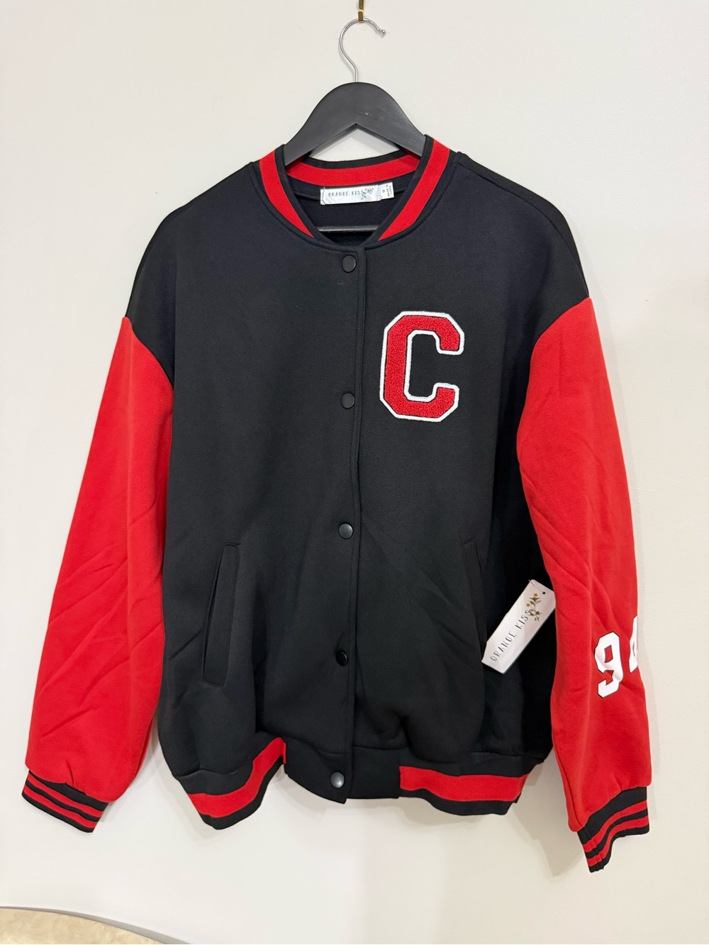 Orange Kiss Chicago 1994 Varsity Jacket Sz M Black Red Letterman Bomber  NWT